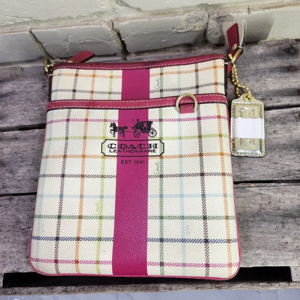 Euc Coach Multi-Color Heritage Tattersall Crossbody Bag Purse